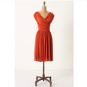 Anthropologie Velvet Whirligig Dress Orange